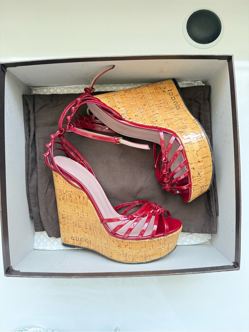 Gucci Red Patent Leather Wedge
